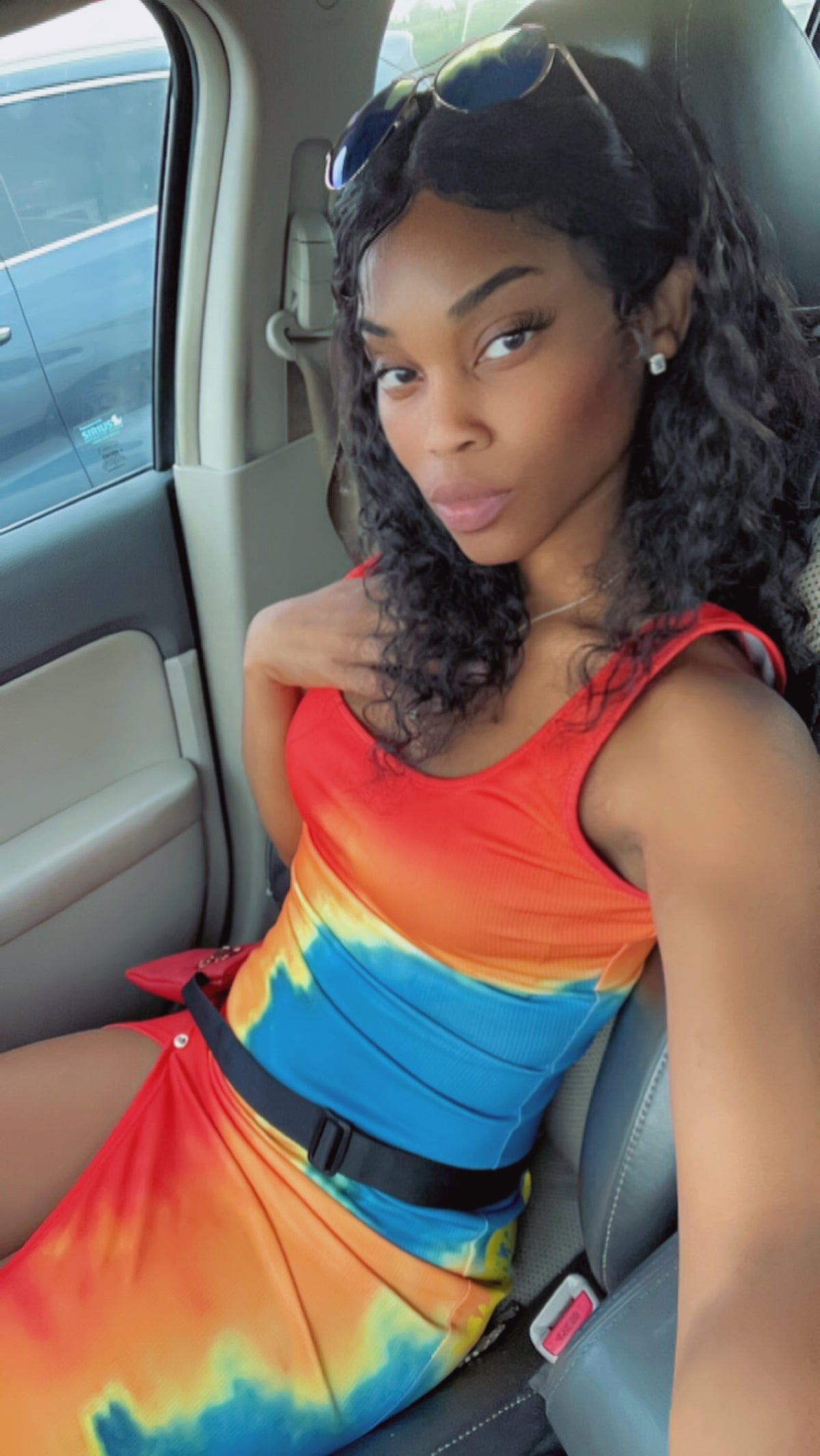 Tie Dye Dress car selfie 2