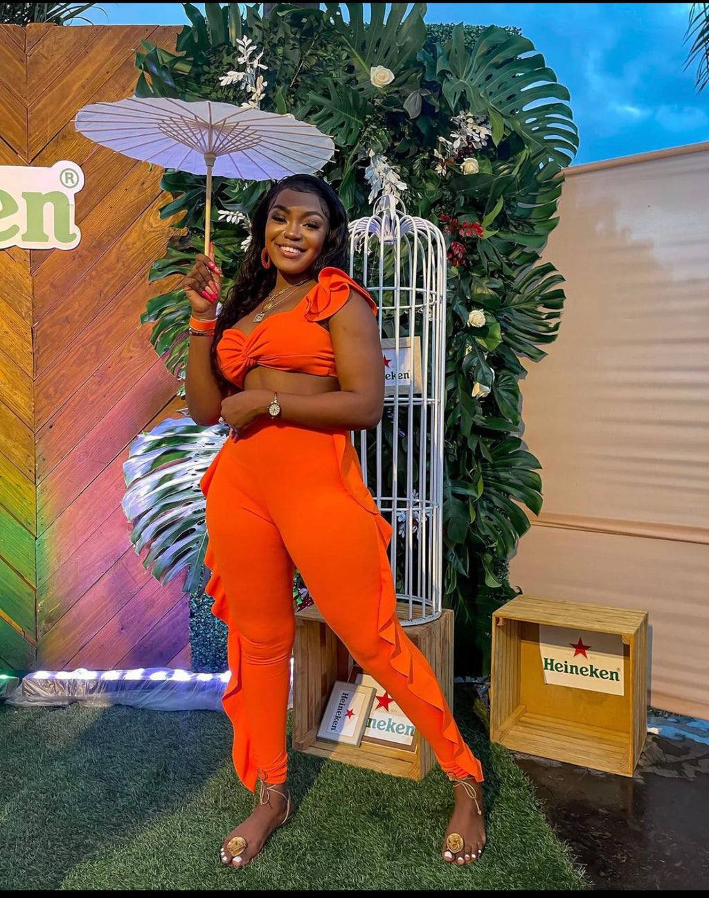 Ruffled Set in orange — ruffle crop top and pants
