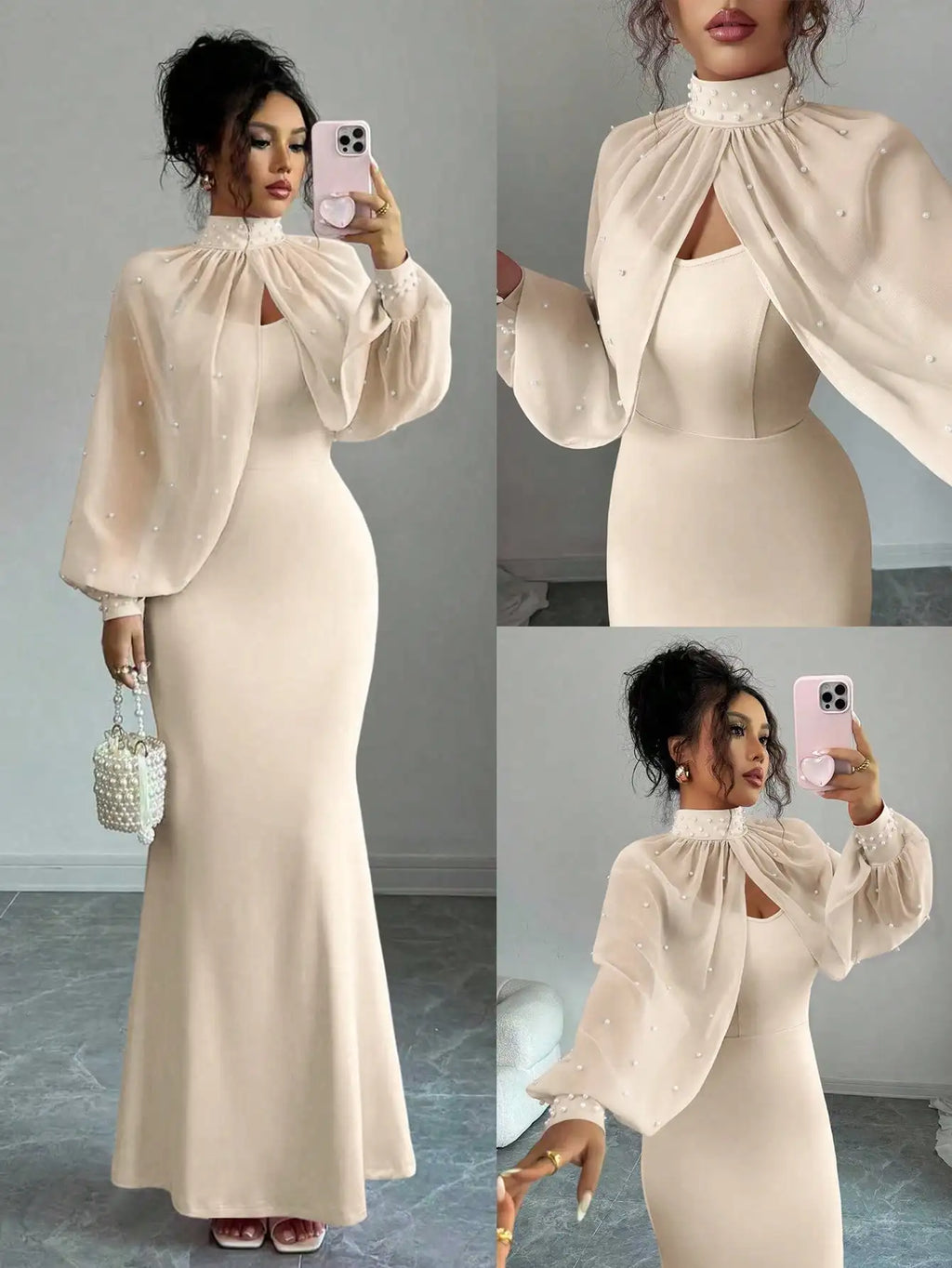 Elegant Mermaid Gown with Beaded Sheer Capelet
