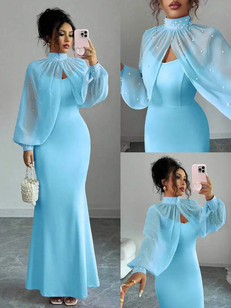 Elegant Mermaid Gown with Beaded Sheer Capelet