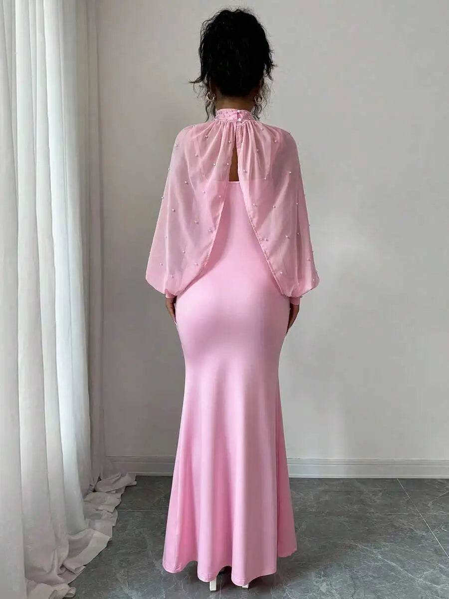 Elegant Mermaid Gown with Beaded Sheer Capelet