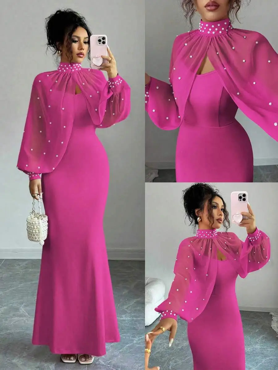 Elegant Mermaid Gown with Beaded Sheer Capelet