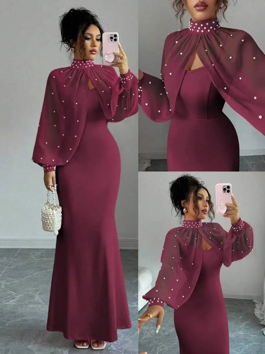 Elegant Mermaid Gown with Beaded Sheer Capelet