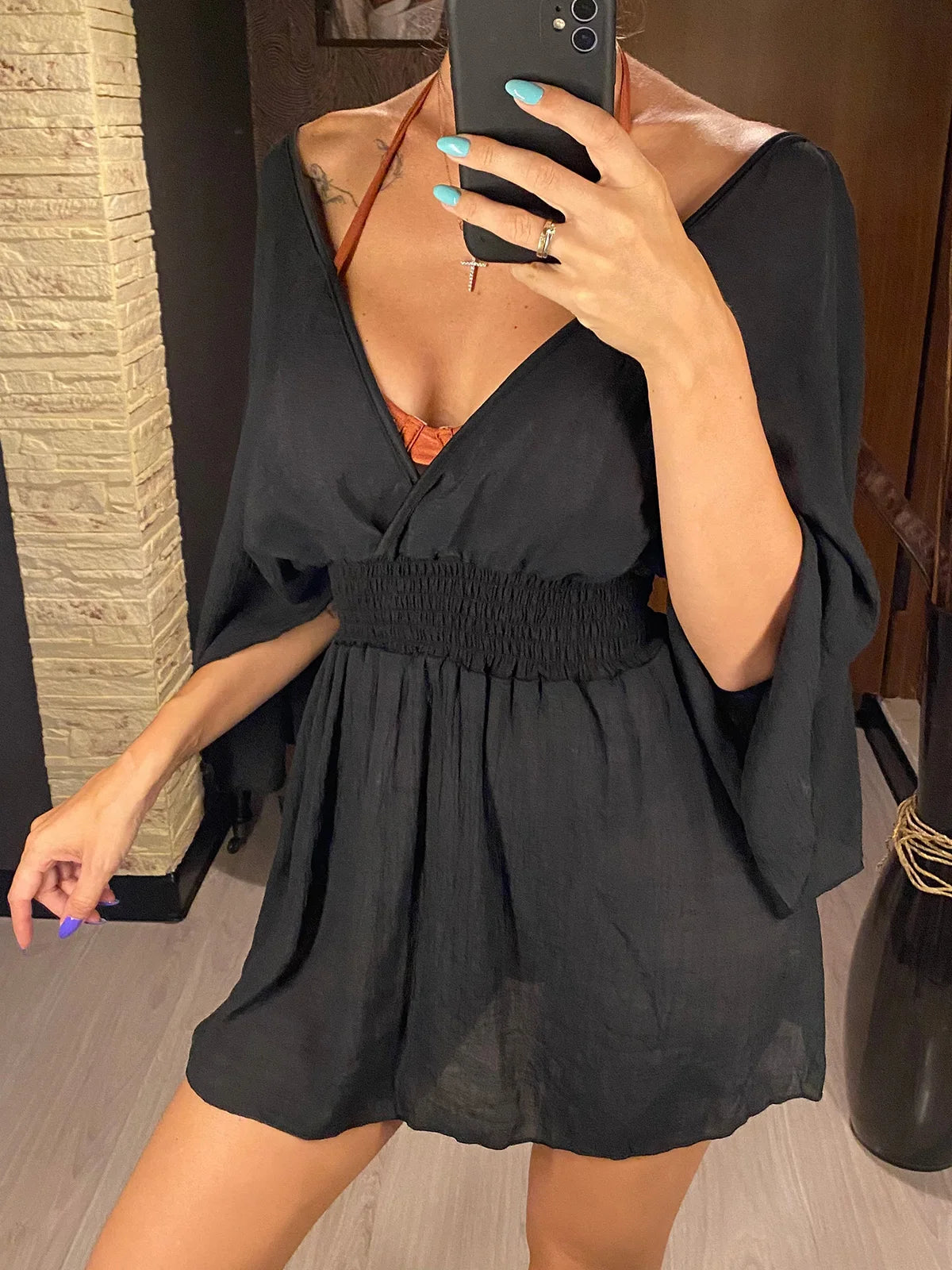 V Neck Tunic Beach Cover Up