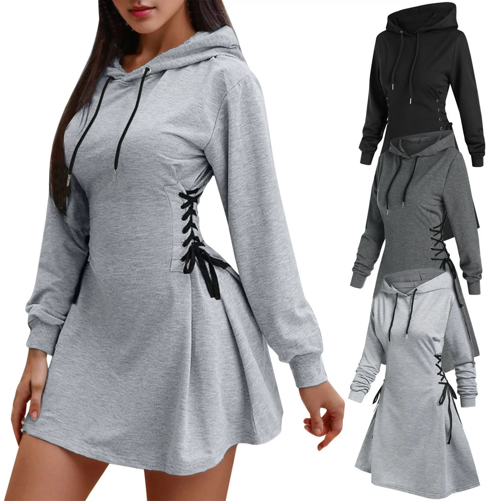 Lace-Up Hoodie Dress