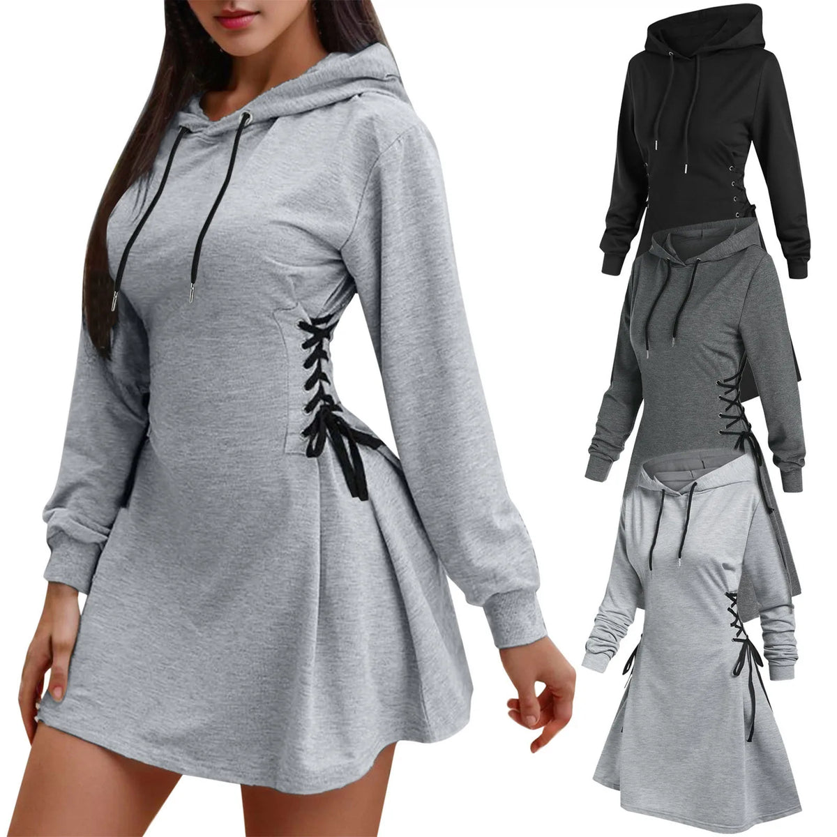 Lace-Up Hoodie Dress