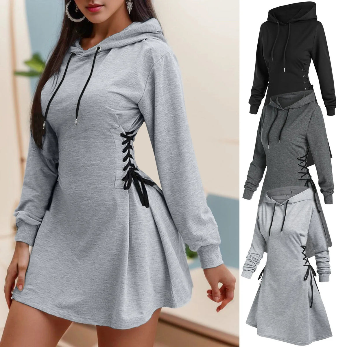 Lace-Up Hoodie Dress