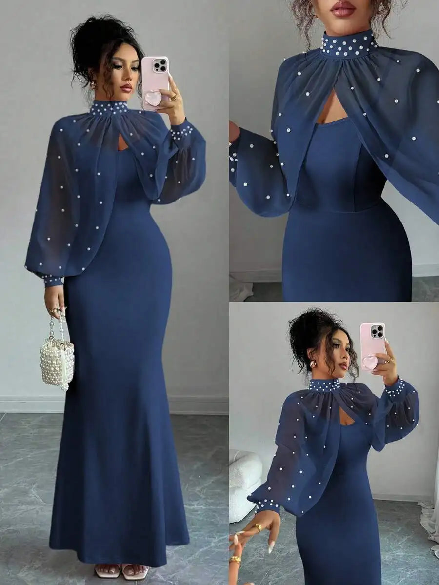 Elegant Mermaid Gown with Beaded Sheer Capelet
