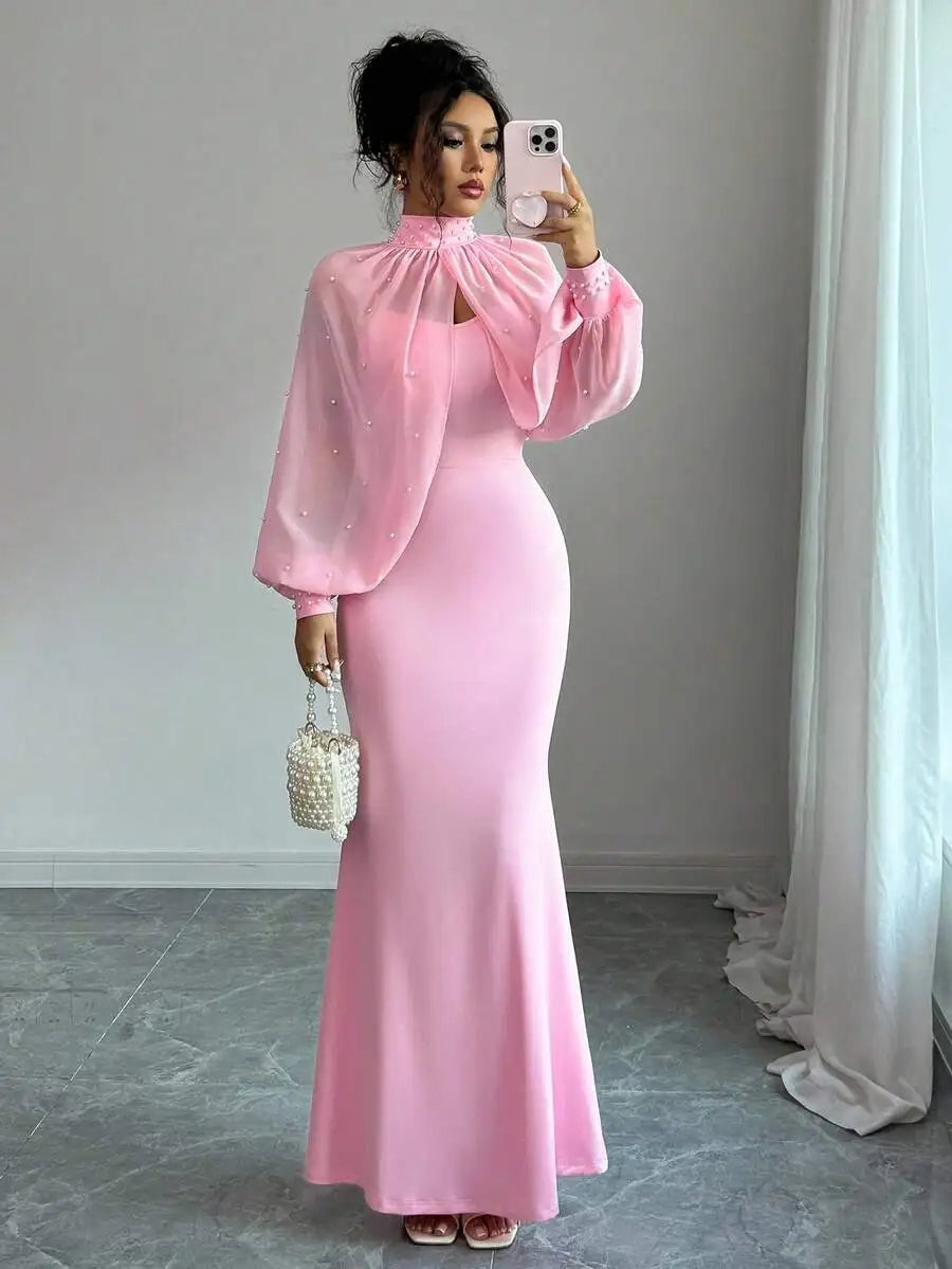 Elegant Mermaid Gown with Beaded Sheer Capelet