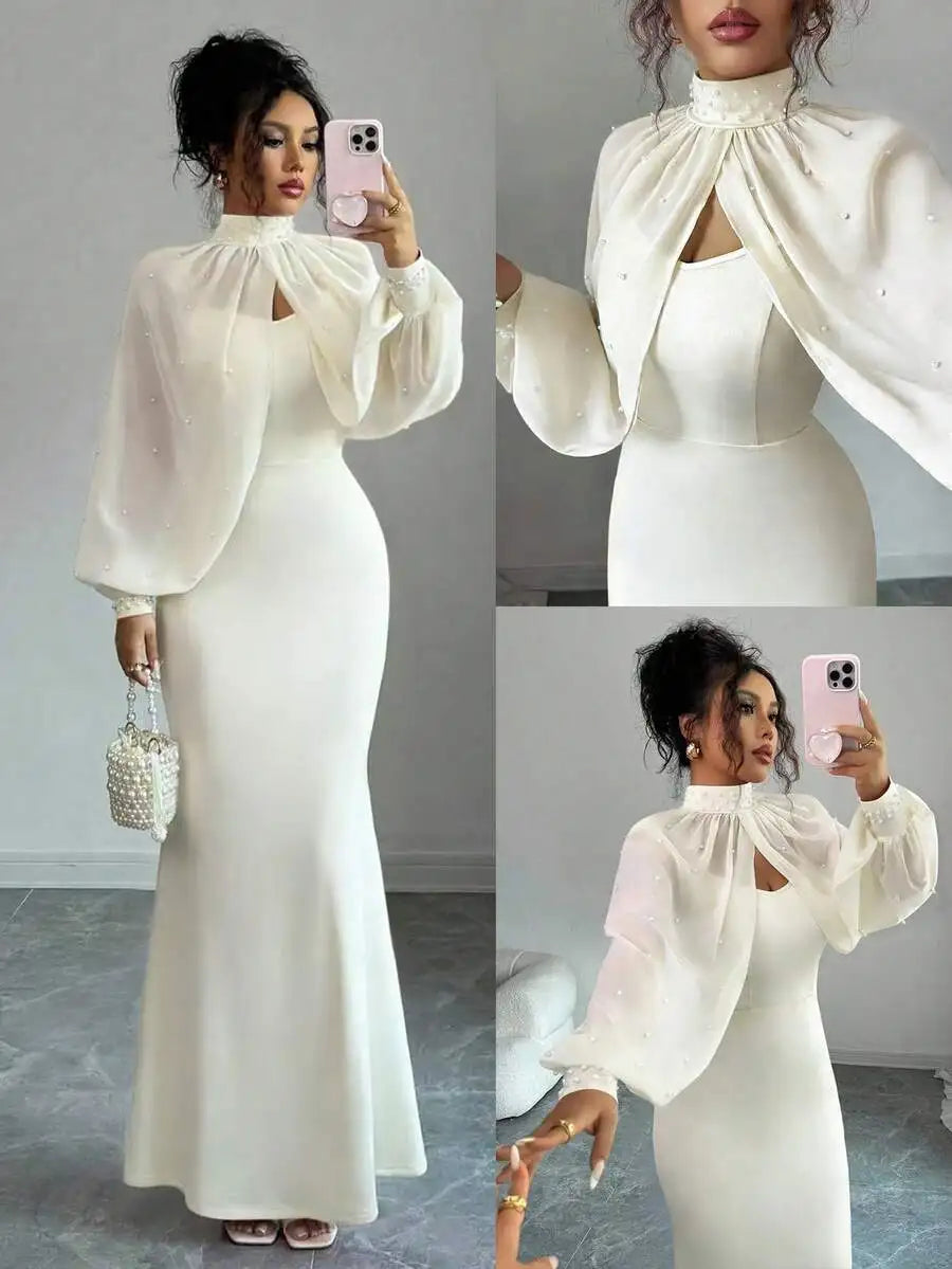 Elegant Mermaid Gown with Beaded Sheer Capelet