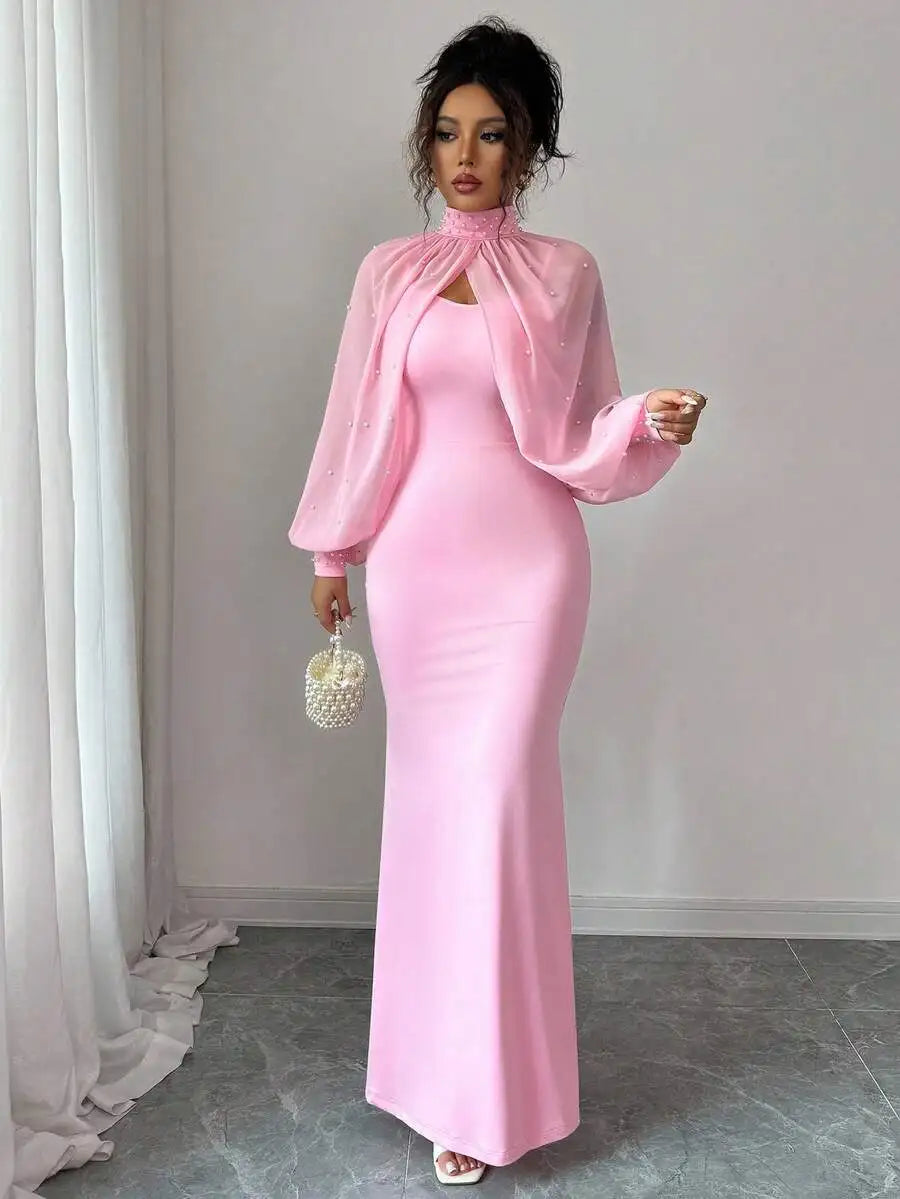 Elegant Mermaid Gown with Beaded Sheer Capelet