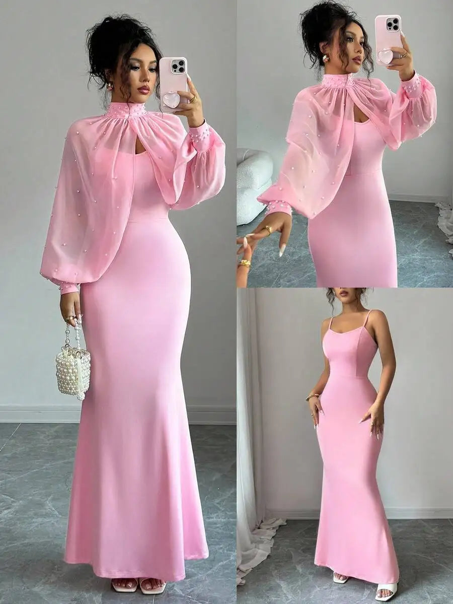 Elegant Mermaid Gown with Beaded Sheer Capelet